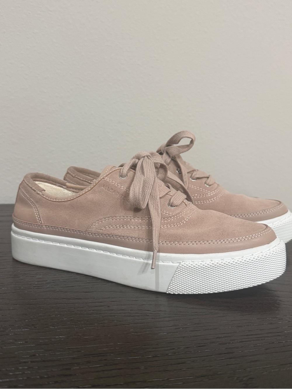 All Saints Suede Sneakers in a dusty rose pink